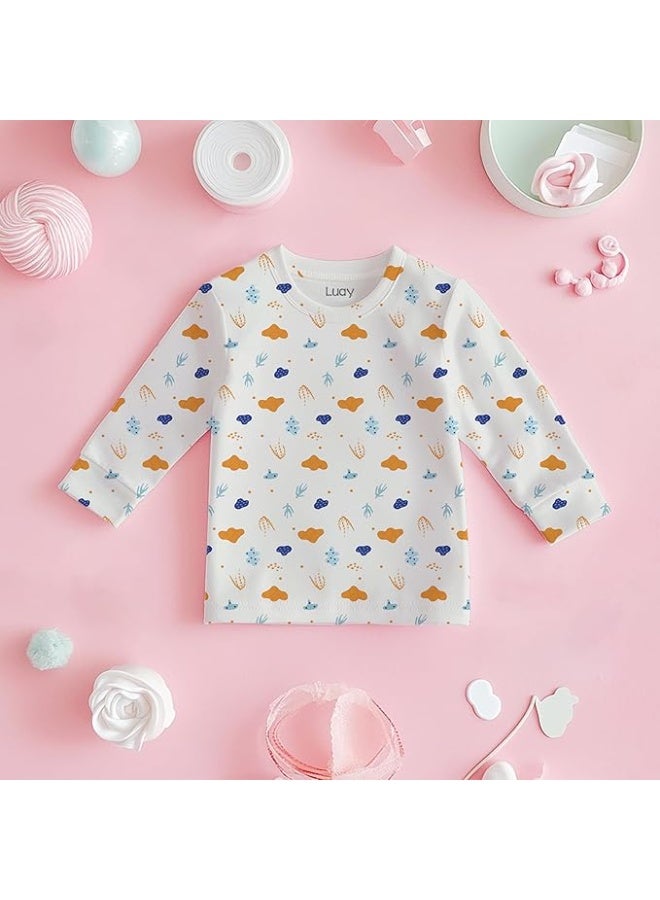 Luay® 100% Cotton Cloud Printed Co-ord Set | Ultra-Soft Stylish & Classy Oufits | Full-Sleeve T-Shirt & Comfy Pants - White - Image 5